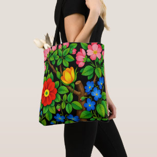 Elegant Floral Black  Tote Bag