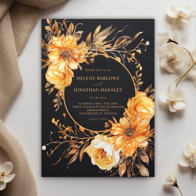 Elegant Floral Black Wedding Invitation (Elegant Floral Black Wedding Invitation)