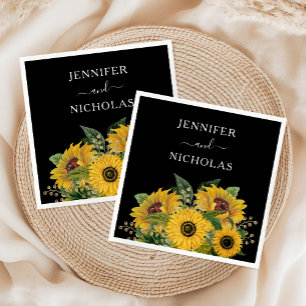 Elegant Floral Black Wedding Napkin