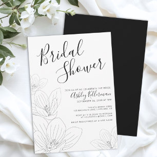 Elegant Floral Black White Bridal Shower Invitation
