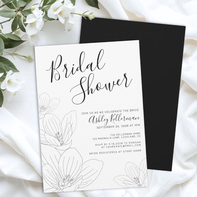 Elegant Floral Black White Bridal Shower Invitation (Elegant Floral Black White Bridal Shower Invitation)