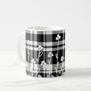 Elegant floral black white plaid pattern coffee mug