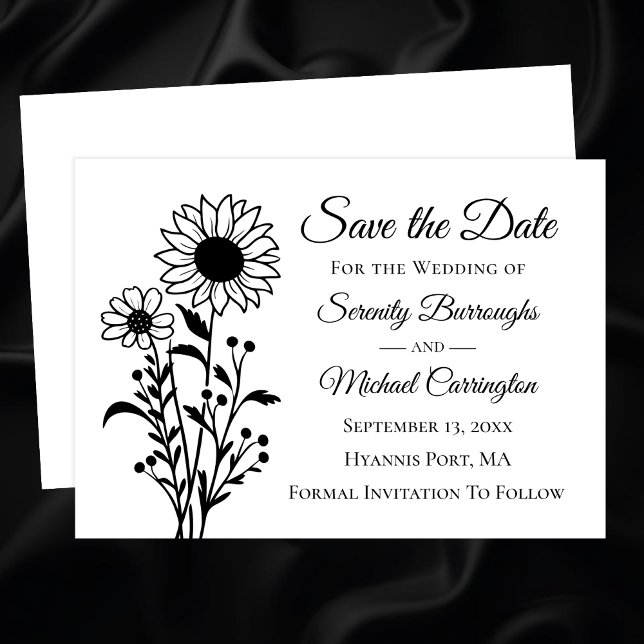 Elegant Floral Black White Save the Date Wedding Announcement (Creator Uploaded)