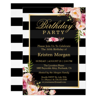 black and white birthday invitations