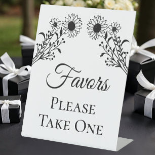 Elegant Floral Black White Sunflower Wedding Favou Pedestal Sign