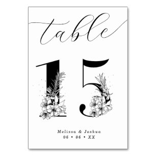 Elegant Floral Black & White Table 15 Table Number