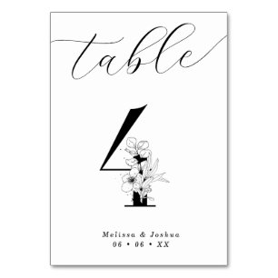Elegant Floral Black & White Table 4 Number
