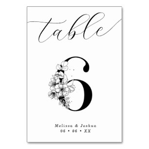 Elegant Floral Black & White Table 6 Number
