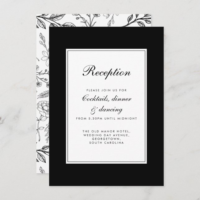 Elegant Floral Black White Wedding Enclosure Card (Front/Back)