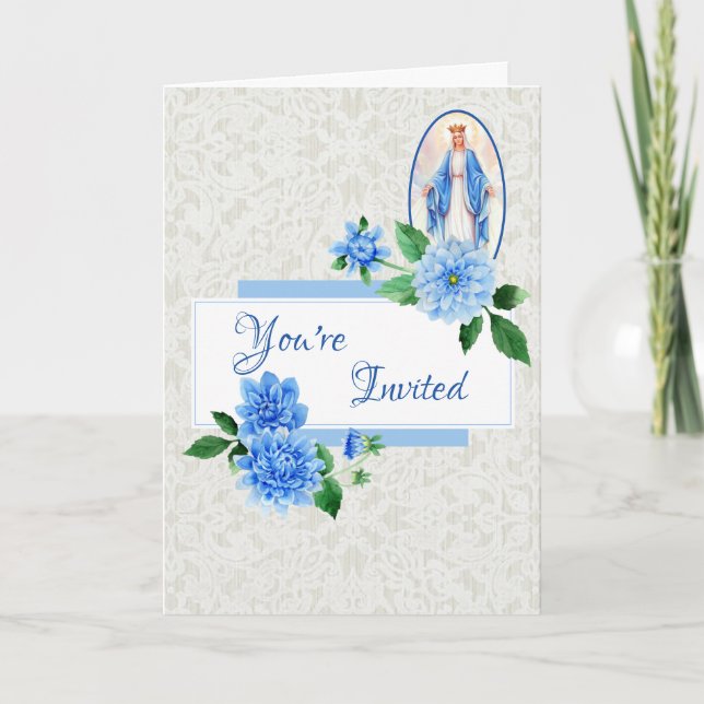Elegant Floral Blessed Mother Mary Invitation (Front)