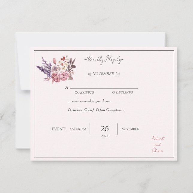 "Elegant Floral Bliss RSVP - Robert & Olivia Invitation (Front)