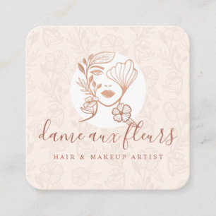 Elegant Floral Blooming Beauty Woman Logo Pink Square Business Card
