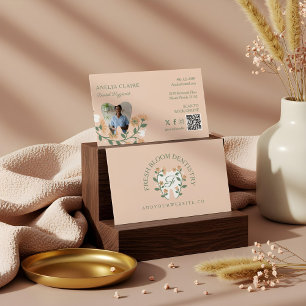 Elegant Floral Blooming Dental Tooth Logo Monogram Business Card