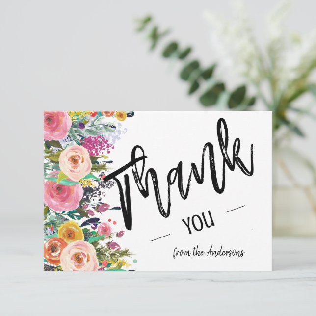 Elegant Floral Blooms Bouquet Flat Thank You Card (Standing Front)