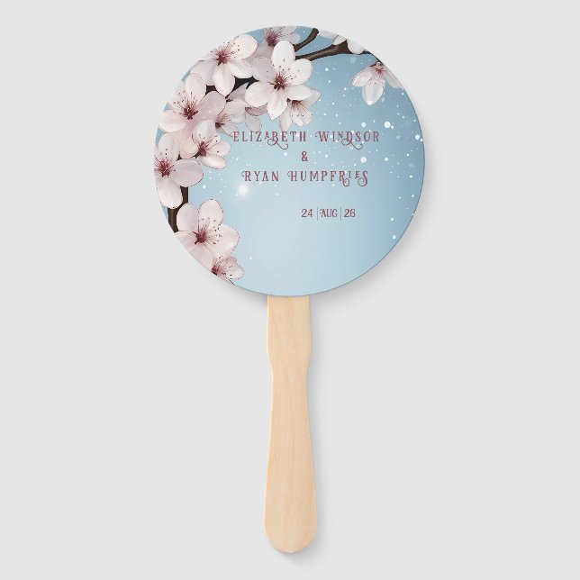 Elegant Floral Blossom Wedding Invitation Design Hand Fan (Front)
