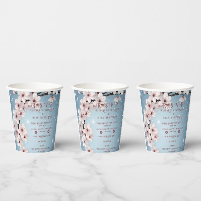 Elegant Floral Blossom Wedding Invitation Design Paper Cups (Multi)