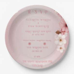 Elegant Floral Blossom Wedding Invitation Design Paper Plate