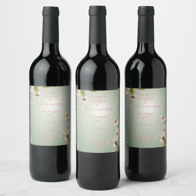 Elegant Floral Blossom Wedding Invitation Design Wine Label (Bottles)