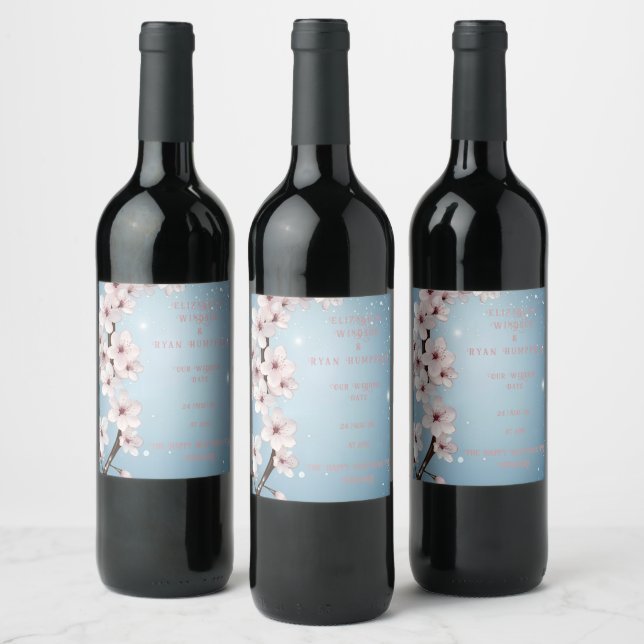 Elegant Floral Blossom Wedding Invitation Design Wine Label (Bottles)