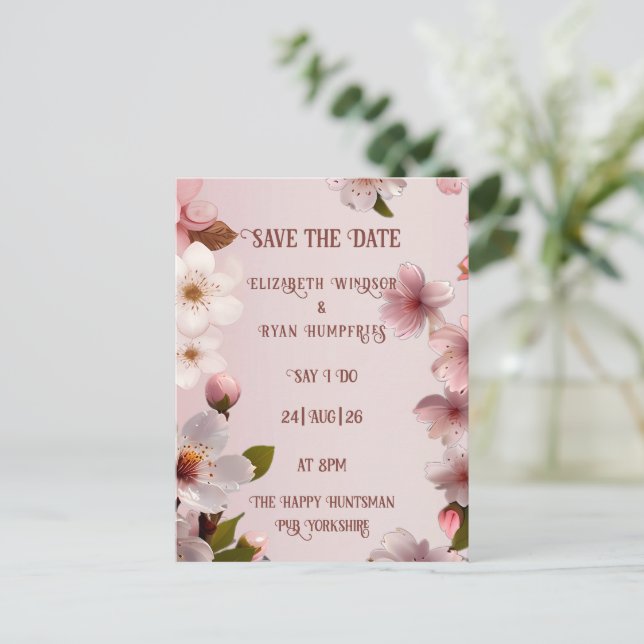 Elegant Floral Blossom Wedding Invitations (Standing Front)