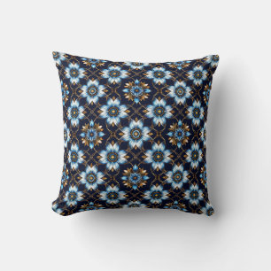 Elegant Floral Blue and Gold Pattern Cushion