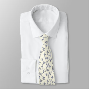 Elegant floral blue and ivory neck tie