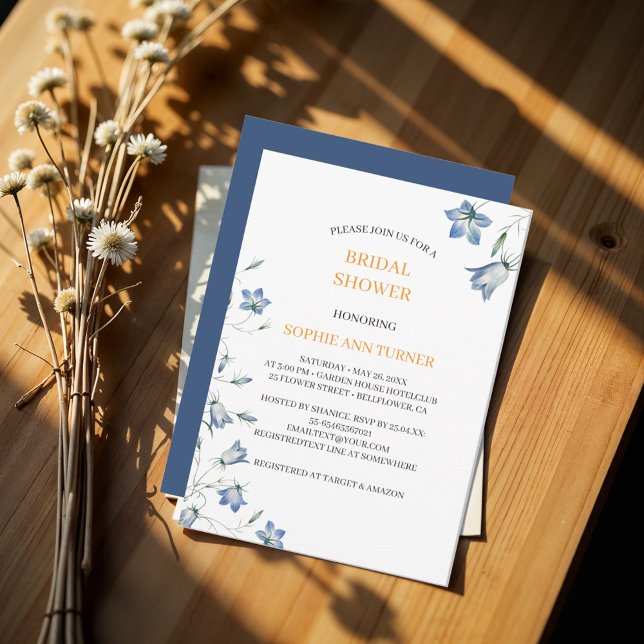 Elegant Floral Blue Bellflower Bridal Shower Invitation (Creator Uploaded)