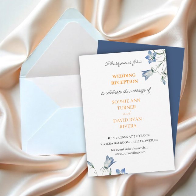 Elegant Floral Blue Bellflower Wedding Reception Invitation (Creator Uploaded)
