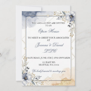 Elegant Floral Blue Business Corporate Party Invitation
