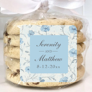 Elegant Floral Blue Country Garden Wedding Square Sticker