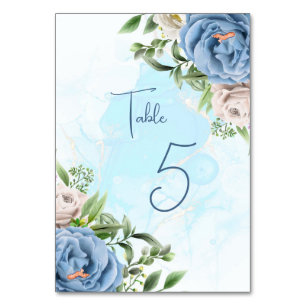 Elegant Floral Blue Flowers Table Number