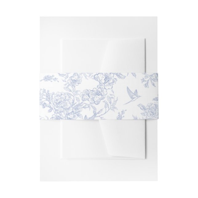 Elegant Floral Blue French Toile  Invitation Belly Band (Front Example)