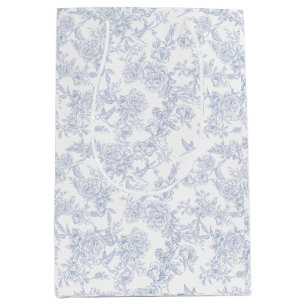 Elegant Floral Blue French Toile Medium Gift Bag