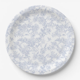 Elegant Floral Blue French Toile  Paper Plate