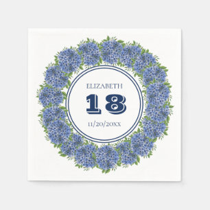 Elegant Floral Blue Hydrangea 18th Birthday Party Napkin