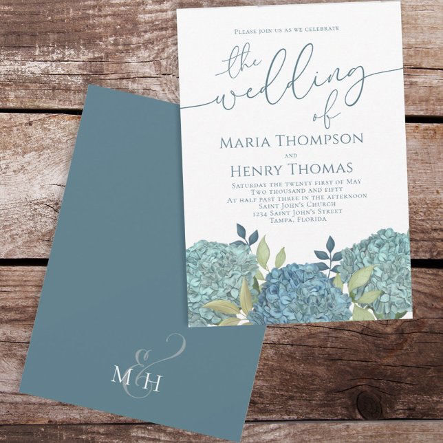 Elegant Floral Blue Hydrangea Foliage Calligraphy  Invitation (Creator Uploaded)
