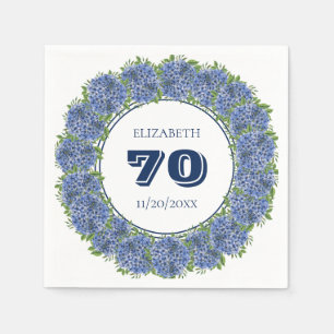 Elegant Floral Blue Hydrangeas 70th Birthday Party Napkin