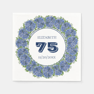 Elegant Floral Blue Hydrangeas 75th Birthday Party Napkin