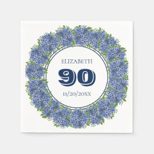Elegant Floral Blue Hydrangeas 90th Birthday Party Napkin
