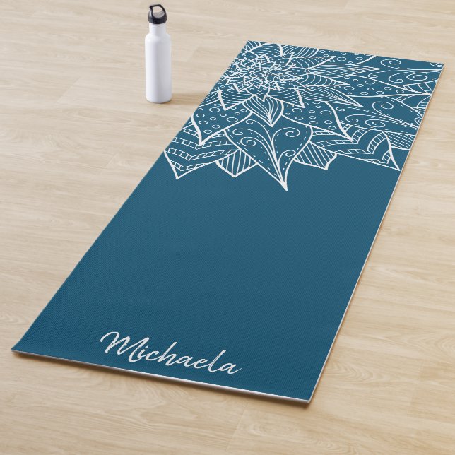 Elegant Floral Blue Mandala Yoga Mat (In Situ)