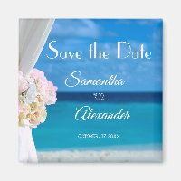 Elegant Floral Blue Ocean Beach Save the Date