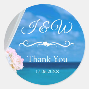 Elegant Floral Blue Ocean Beach Thank You Classic Round Sticker