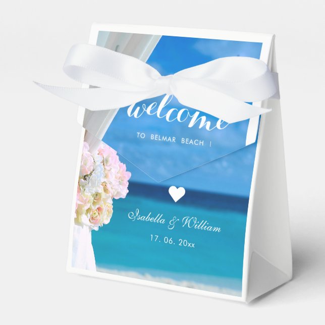 Elegant Floral Blue Ocean Beach Wedding Favour Box (Front Side)