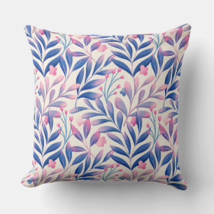 Elegant Floral Blue Pink Leaf Pattern Cushion