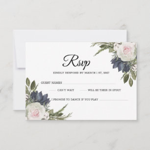 Elegant Floral Blue, Pink Wedding Response Card