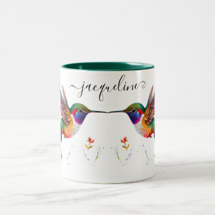 Elegant Floral Blue Purple Hummingbird Customised Two-Tone Coffee Mug