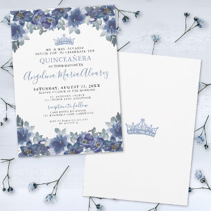 Elegant Floral Blue Quinceanera Invitation