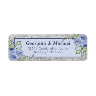 Elegant Floral Blue Silver Glitter Sparkle Return