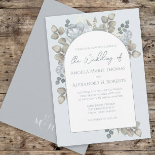 Elegant Floral Blue Stylish Trendy Arch Watercolor Invitation