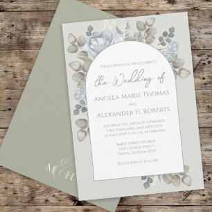 Elegant Floral Blue Stylish Trendy Arch Watercolor Invitation